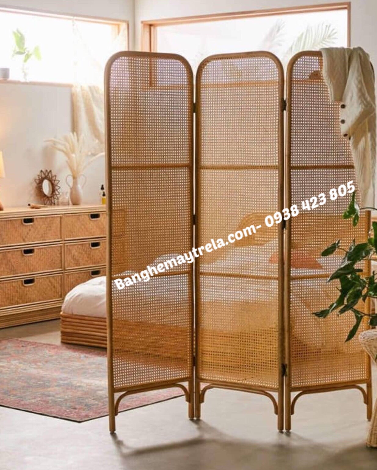 Bình phong mây mắt cáo gấp gọn- giá rẻ